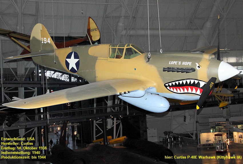 Curtiss P-40E Warhawk (Kittyhawk IA): amerikanisches Kampfflugzeug im Zweiten Weltkrieg