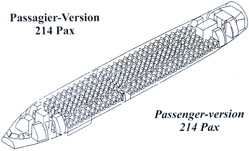 Airbus A310 MRT  - Skizze der PAX-Version