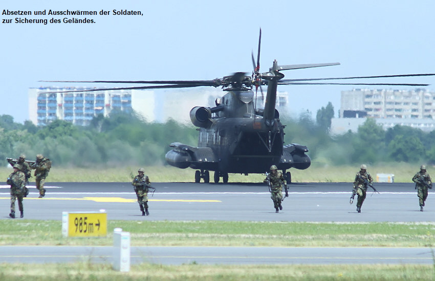 Sikorsky CH-53 - Luftanlandung, Sicherung des Galändes und Evakuierung mittels des Hubschraubers Sikorsky CH-53