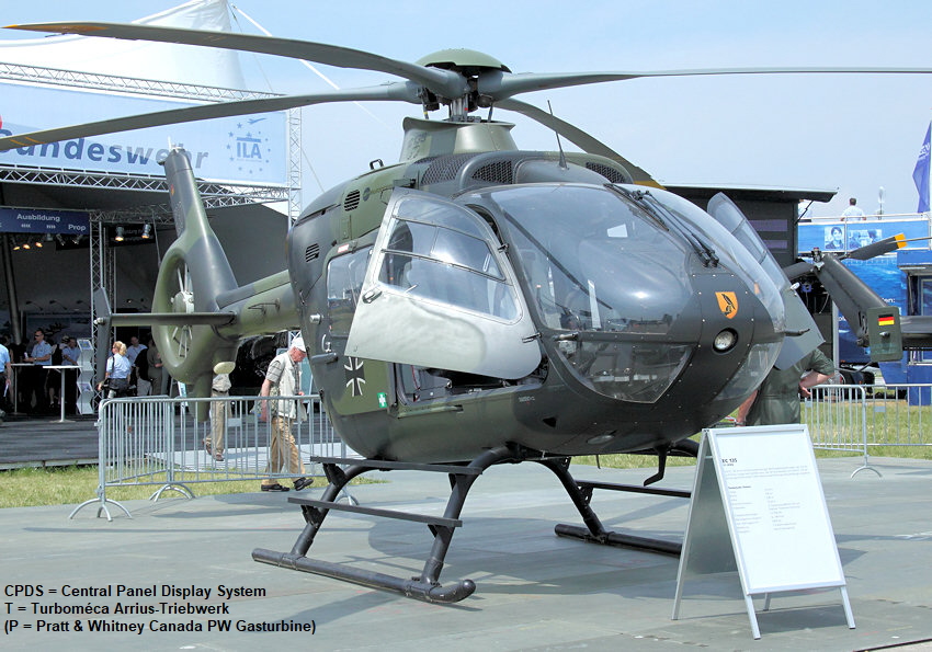 Eurocopter EC 135 T1 CPDS: Ausführung mit zentralem Instrumenten-Anzeige-System (CPDS = Central Panel Display System)