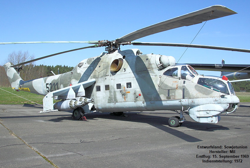 Mil Mi-24 D: einer der robustesten und waffenstärksten Kampfhubschrauber der Welt (“fliegender Panzer”)