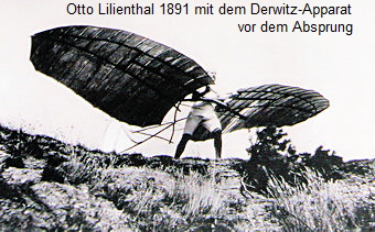 Otto Lilienthal mit dem Derwitz-Apparat