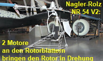 Nagler-Rolz NR 54 V2: Zwei Argus-Motore an den Rotorblättern treiben kleine Propeller an, deren Schub den Rotor in Drehung versetzt