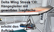 Delta Wing Streak 130: Hängegleiter mit gewölbter Tragfläche erhöht den Auftrieb um 87 Prozent