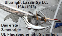 Ultralight Lazair SS EC: Das erste 2-motorige UL-Flugzeug von 1978 erhöht die Sicherheit in dieser Flugzeugklasse