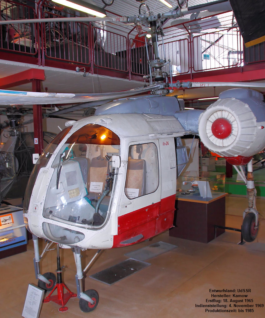 Kamow Ka-26: Bei dem Hubschrauber ist wegen der gegenläufigen Doppel-Rotore kein Heckrotor nötig