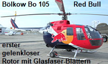 Bölkow Bo 105 - Red Bull: erster gelenkloser Rotor mit Glasfaser-Blättern 