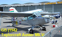 Taylorcraft Auster Mk.V: militärisches Verbindungs- und Beobachtungsflugzeug des britischen Herstellers Taylorcraft Aeroplanes Ltd..