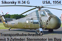 Sikorsky H-34 G (S-58): mittlerer Transporthubschrauber mit 9-Zylinder-Sternmotor im Bug