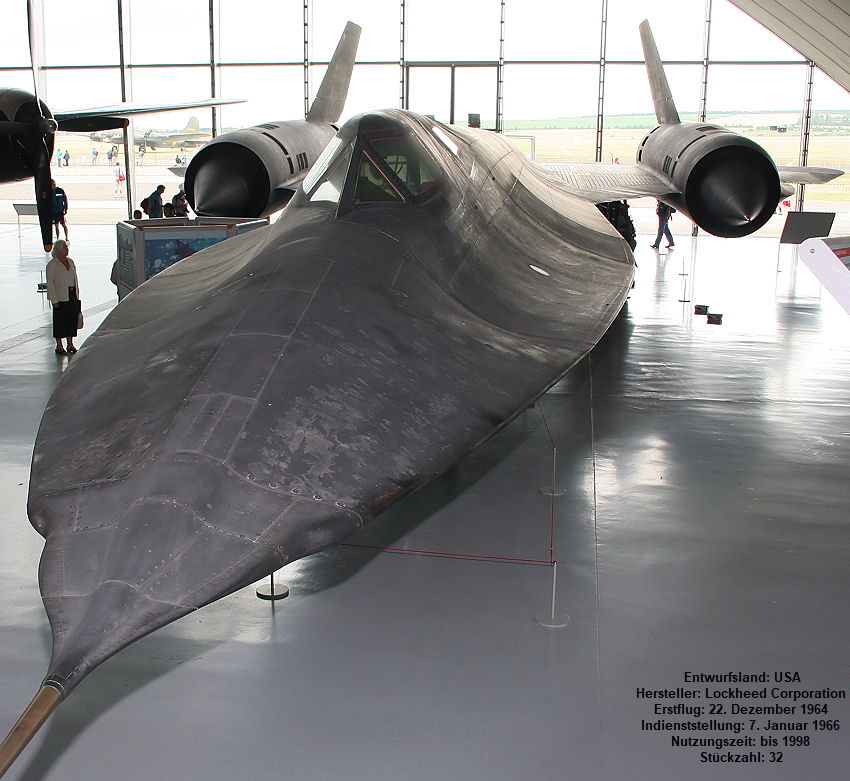 Lockheed SR-71 Blackbird: hält d. absoluten Geschwindigkeitsrekord mit 3.529 km/h