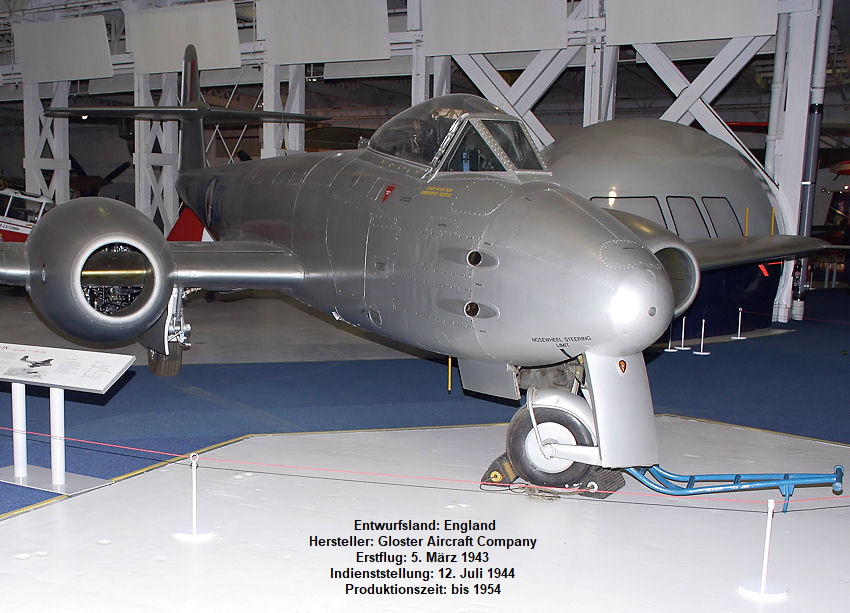 Die Gloster Meteor der Gloster Aircraft Company war das erste britische strahlgetriebene Jagdflugzeug, das die Einsatzreife erlangte.