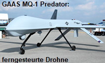 GAAS MQ-1 Predator: von General Atomics Aeronautical Systems Incorporated für die US Air Force entwickelte ferngesteurte Drohne