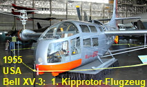 Bell Helicopter Textron XV-3 (Bell 200):  Das Kipprotor-Flugzeug starten mit nach oben ausgerichteten Rotoren wie ein Hubschrauber und kippt dann die Rotoren um 90 Grad zum Horizontalflug