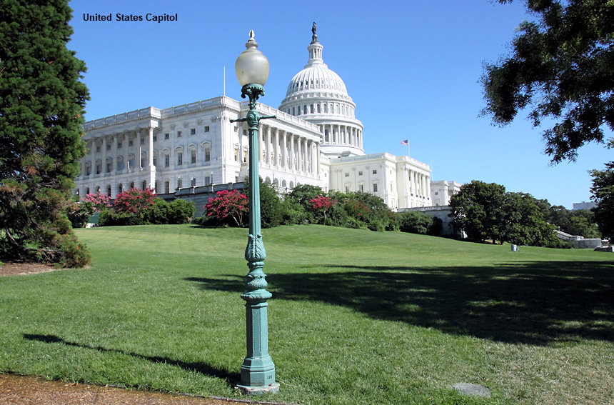 United States Capitol:  Sitz des Kongresses, der Legislative der Vereinigten Staaten von Amerika, in Washington, D.C. In ihm finden Sitzungen des Senats und des Repräsentantenhauses statt