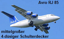 Avro RJ 85: verfügt über moderne, besonders leise und schadstoffarme Triebwerke