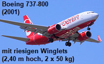 Boeing 737-800: Die Maschine ist seit 2001 mit 2,4 Meter hohen Winglets verfügbar