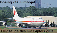 Boeing 747 Jumbo-Jet: Flugzeuge der Präsidenten des G-8 Gipfels in 2007 in Heiligendamm (Deutschland)