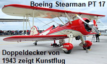 Boeing Stearman PT 17: Doppeldeckerflugzeug des US-amerikanischen Flugzeugherstellers Boeing-Stearman