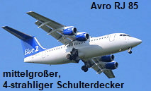 Avro RJ 85: verfügt über moderne, besonders leise und schadstoffarme Triebwerke