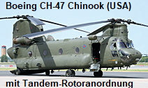 Boeing CH-47 Chinook: zweimotoriger Transporthubschrauber mit Tandem-Rotoranordnung